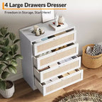 Commode 4 tiroirs en rotin pour chambre à coucher, commode haute en bois moderne avec prises de courant, organiseur de tiroirs pour chambre à coucher, placard, salon