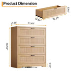 Commode 4 tiroirs en rotin pour chambre à coucher, commode haute en bois moderne avec prises de courant, organiseur de tiroirs pour chambre à coucher, placard, salon