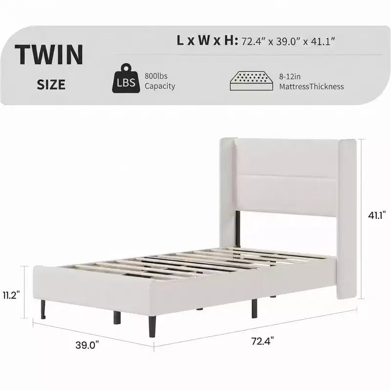 Cadre de lit capitonné en velours avec tête de lit à oreilles - Lit plateforme rembourré avec lattes en bois robustes, aucun sommier tapissier requis, montage facile