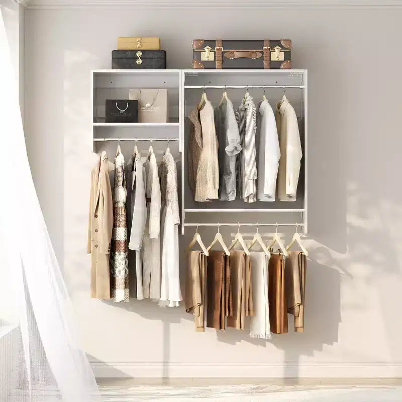 Besiost Set of Closet Organizer System with 2 Hanging Rods for Walk-in & Reach-in Closet - White