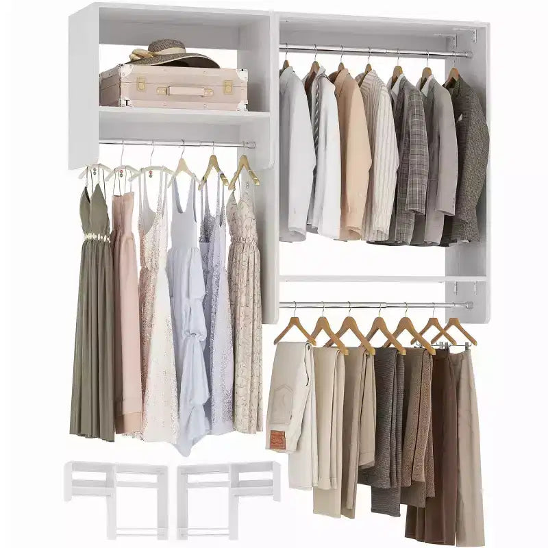 Ensemble de système de rangement de placard Besiost avec 2 tringles de suspension pour dressing et placard intégré - Blanc