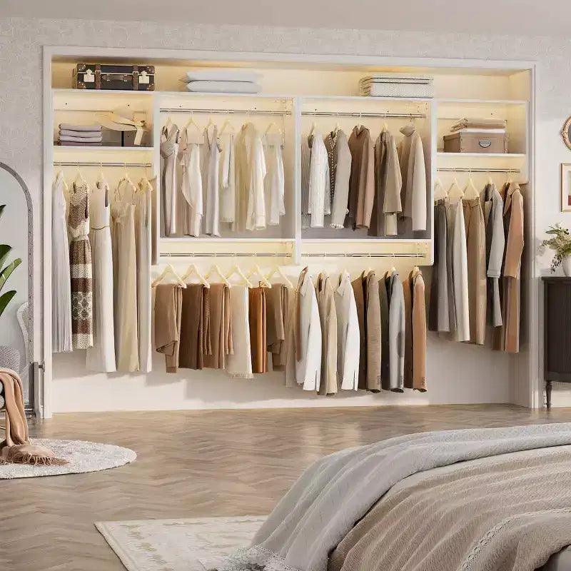 Ensemble de système de rangement de placard Besiost avec 2 tringles de suspension pour dressing et placard intégré - Blanc