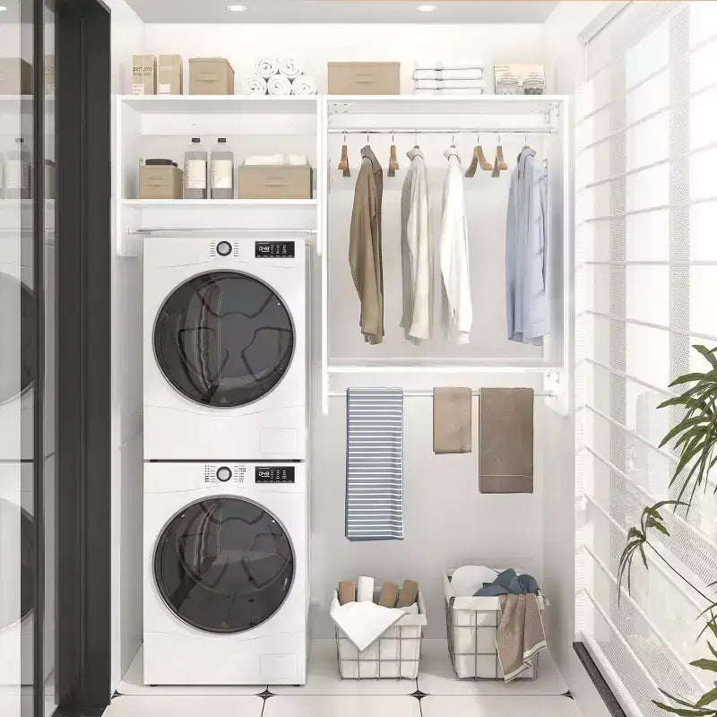 Ensemble de système de rangement de placard Besiost avec 2 tringles de suspension pour dressing et placard intégré - Blanc