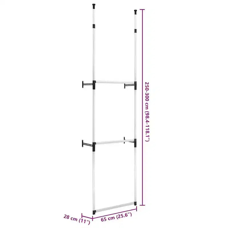 vidaXL Système de penderie télescopique Argent et noir Aluminium, plastique