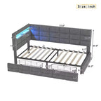Lit de repos capitonné FAMYYT pour jumeaux avec 2 tiroirs, station de charge, lumières LED et tête de lit de rangement, assemblage facile