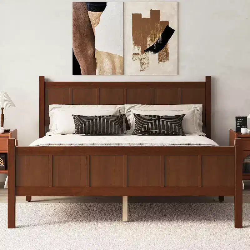 FAMYYT Queen Size Flat Panel Bed With Headboard & Footboard, Easy Assembly