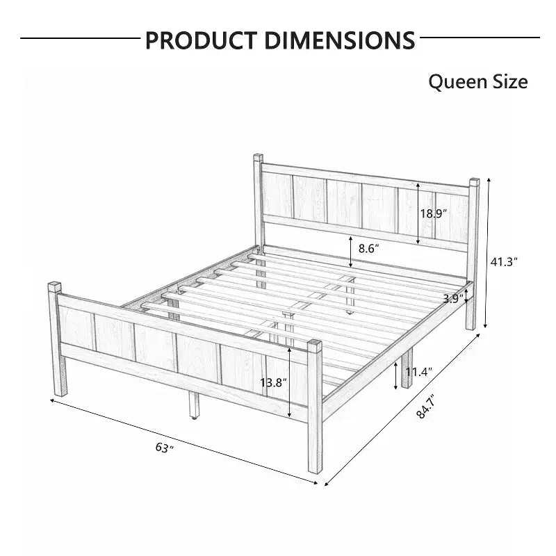 Lit Queen Size plat FAMYYT avec tête de lit et pied de lit, montage facile