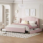Lit plateforme rembourré FAMYYT Queen Size avec un lit gigogne double et 2 tiroirs, assemblage facile
