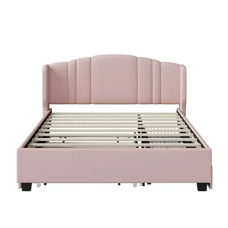 Lit plateforme rembourré FAMYYT Queen Size avec un lit gigogne double et 2 tiroirs, assemblage facile