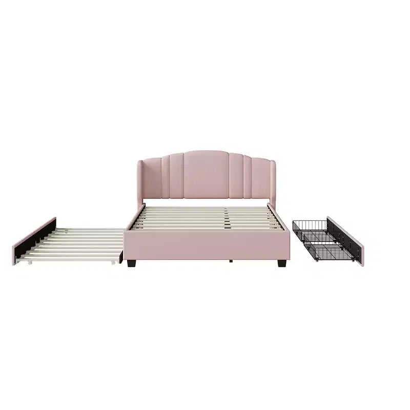 Lit plateforme rembourré FAMYYT Queen Size avec un lit gigogne double et 2 tiroirs, assemblage facile