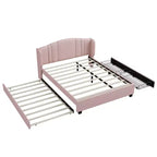 Lit plateforme rembourré FAMYYT Queen Size avec un lit gigogne double et 2 tiroirs, assemblage facile