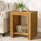 Table d'appoint en bois massif Lantine, Table de chevet de ferme à 2 niveaux avec étagères de rangement pour petits espaces, Salon, Marron