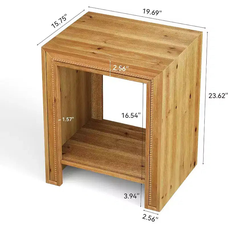 Table d'appoint en bois massif Lantine, Table de chevet de ferme à 2 niveaux avec étagères de rangement pour petits espaces, Salon, Marron