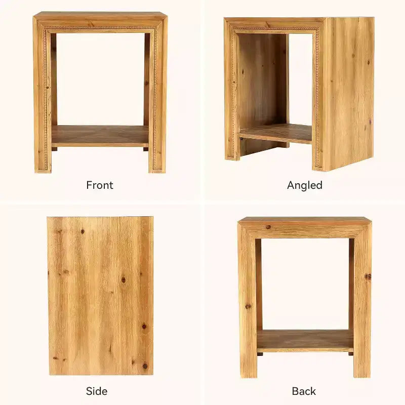 Table d'appoint en bois massif Lantine, Table de chevet de ferme à 2 niveaux avec étagères de rangement pour petits espaces, Salon, Marron