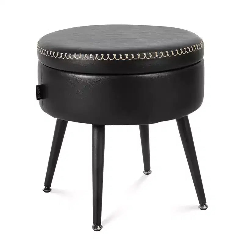 GustoWave Round Storage Ottoman Stool, Hidden Storage, Synthetic Leather Seat, 330-Lb Capacity