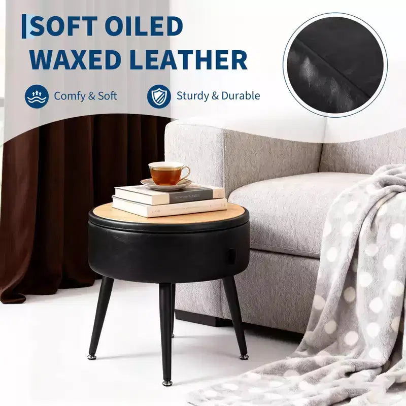 Pouf de rangement rond GustoWave, rangement dissimulé, siège en cuir synthétique, capacité de 150 kg