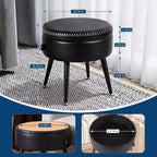 Pouf de rangement rond GustoWave, rangement dissimulé, siège en cuir synthétique, capacité de 150 kg