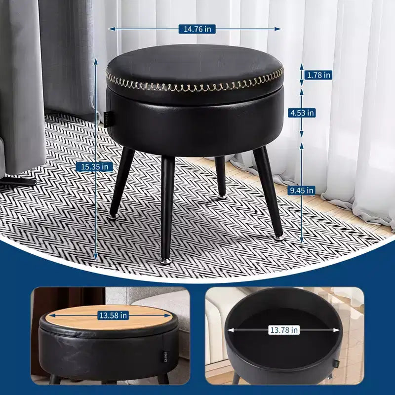 Pouf de rangement rond GustoWave, rangement dissimulé, siège en cuir synthétique, capacité de 150 kg
