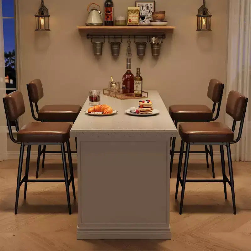 Lot de 2 tabourets de bar hauteur comptoir - Similicuir vert rustique 26" - Dossier ergonomique - Capacité de 180 kg - Idéal pour îlot de cuisine
