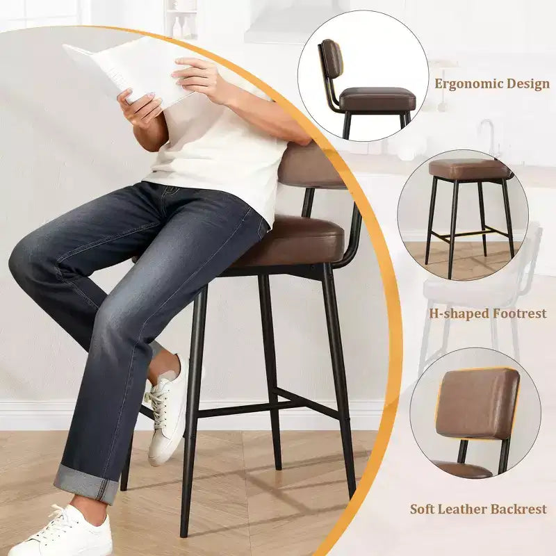 Lot de 2 tabourets de bar hauteur comptoir - Similicuir vert rustique 26" - Dossier ergonomique - Capacité de 180 kg - Idéal pour îlot de cuisine