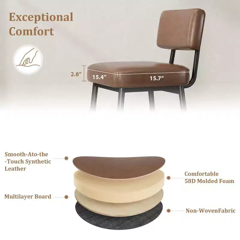 Lot de 2 tabourets de bar hauteur comptoir - Similicuir vert rustique 26" - Dossier ergonomique - Capacité de 180 kg - Idéal pour îlot de cuisine