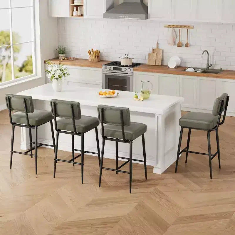 Lot de 2 tabourets de bar hauteur comptoir - Similicuir vert rustique 26" - Dossier ergonomique - Capacité de 180 kg - Idéal pour îlot de cuisine