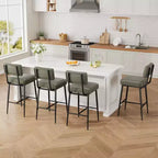 Lot de 2 tabourets de bar hauteur comptoir - Similicuir vert rustique 26" - Dossier ergonomique - Capacité de 180 kg - Idéal pour îlot de cuisine