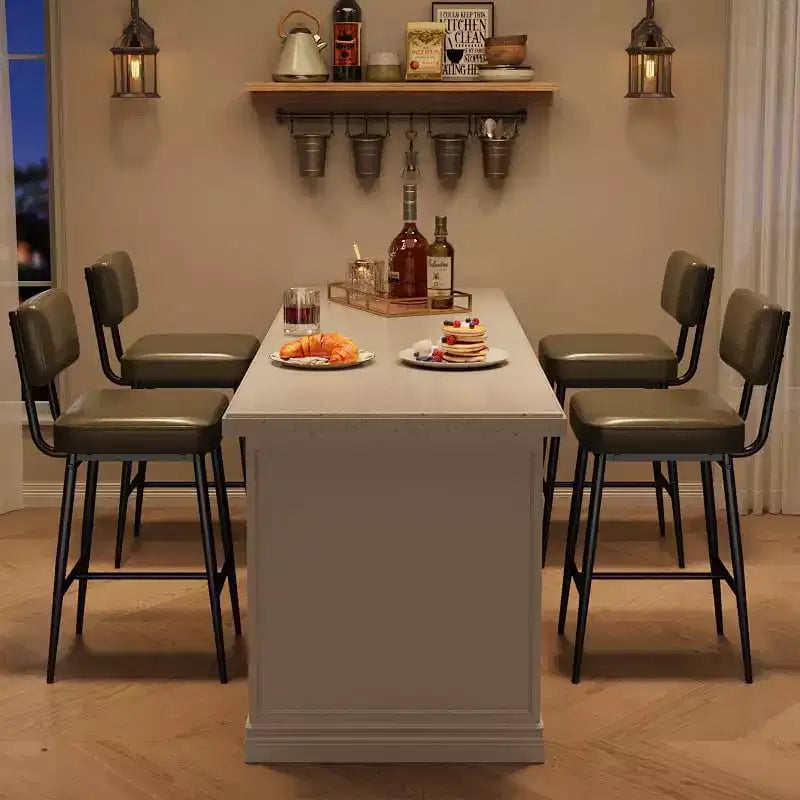 Lot de 2 tabourets de bar hauteur comptoir - Similicuir vert rustique 26" - Dossier ergonomique - Capacité de 180 kg - Idéal pour îlot de cuisine