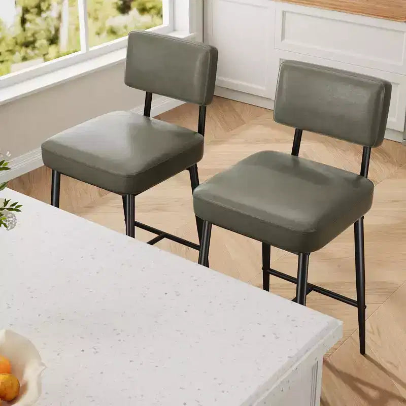 Lot de 2 tabourets de bar hauteur comptoir - Similicuir vert rustique 26" - Dossier ergonomique - Capacité de 180 kg - Idéal pour îlot de cuisine