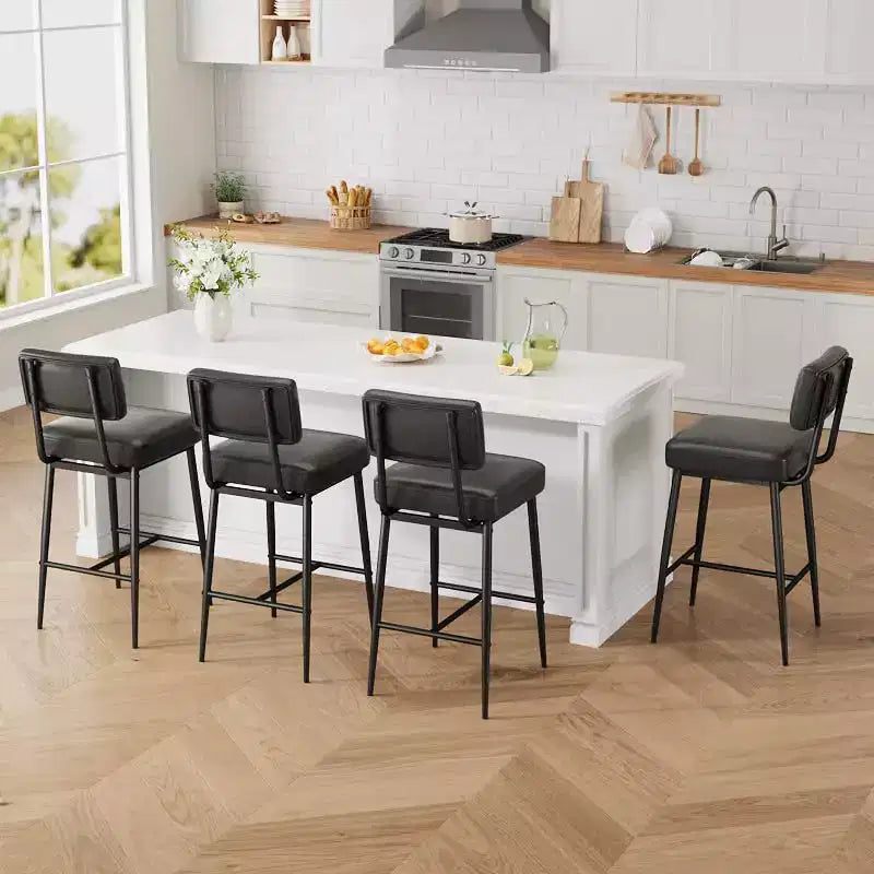 Lot de 2 tabourets de bar hauteur comptoir - Similicuir vert rustique 26" - Dossier ergonomique - Capacité de 180 kg - Idéal pour îlot de cuisine