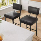 Lot de 2 tabourets de bar hauteur comptoir - Similicuir vert rustique 26" - Dossier ergonomique - Capacité de 180 kg - Idéal pour îlot de cuisine