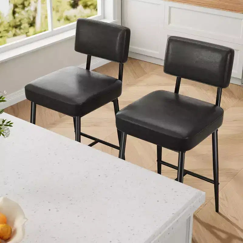 Lot de 2 tabourets de bar hauteur comptoir - Similicuir vert rustique 26" - Dossier ergonomique - Capacité de 180 kg - Idéal pour îlot de cuisine