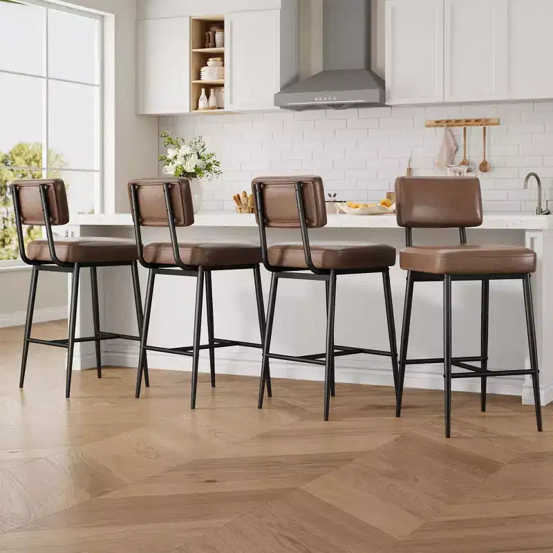 Lot de 2 tabourets de bar hauteur comptoir - Similicuir vert rustique 26" - Dossier ergonomique - Capacité de 180 kg - Idéal pour îlot de cuisine