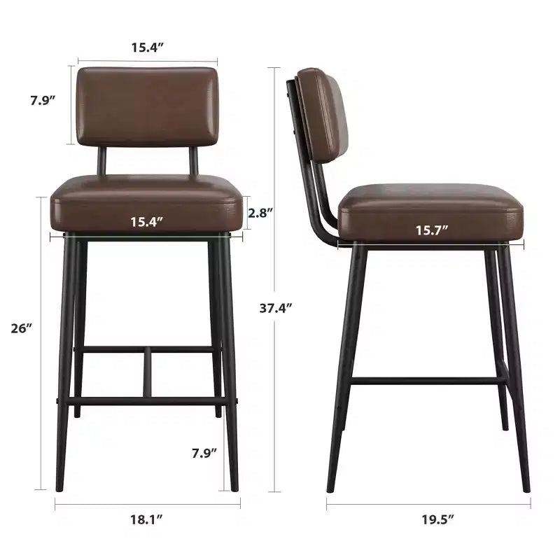 Lot de 2 tabourets de bar hauteur comptoir - Similicuir vert rustique 26" - Dossier ergonomique - Capacité de 180 kg - Idéal pour îlot de cuisine