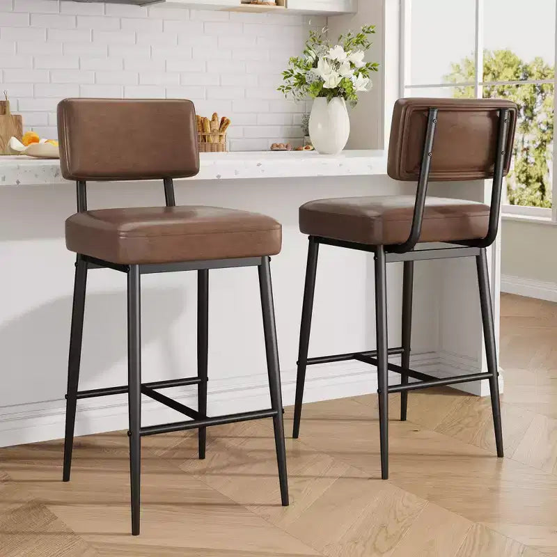 Lot de 2 tabourets de bar hauteur comptoir - Similicuir vert rustique 26" - Dossier ergonomique - Capacité de 180 kg - Idéal pour îlot de cuisine