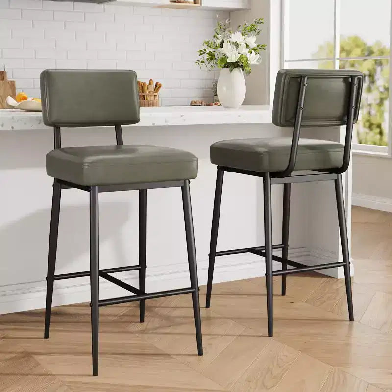 Lot de 2 tabourets de bar hauteur comptoir - Similicuir vert rustique 26" - Dossier ergonomique - Capacité de 180 kg - Idéal pour îlot de cuisine