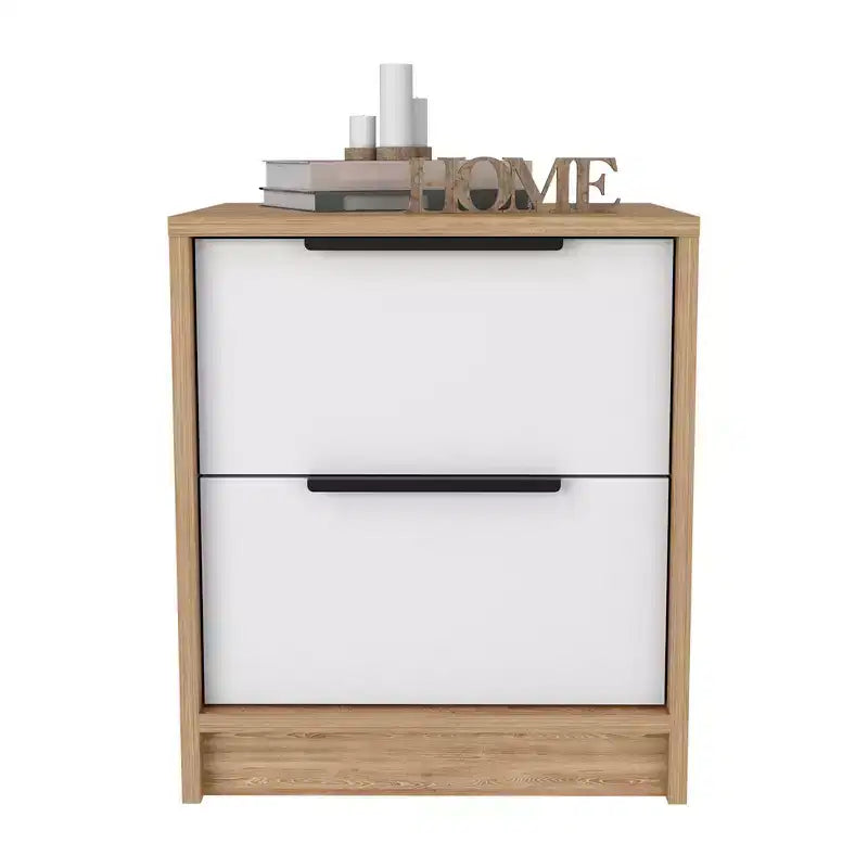 HomeRoots 19 Table de chevet blanche en bois à deux tiroirs
