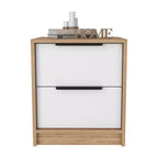 HomeRoots 19 Table de chevet blanche en bois à deux tiroirs