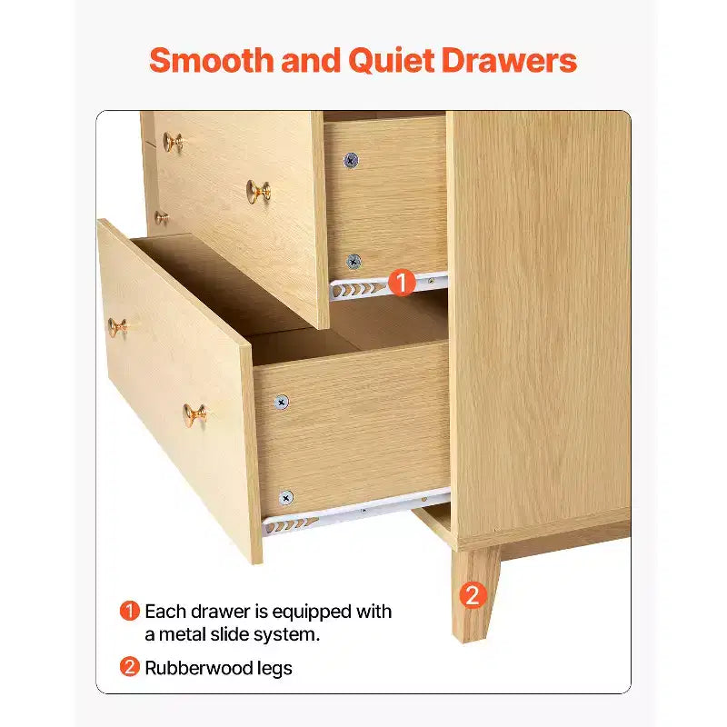Commode à 6 tiroirs VEVOR, commode en bois avec dispositif anti-basculement, commode moderne et minimaliste, organisateur de rangement de placard, bois clair