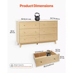 Commode à 6 tiroirs VEVOR, commode en bois avec dispositif anti-basculement, commode moderne et minimaliste, organisateur de rangement de placard, bois clair