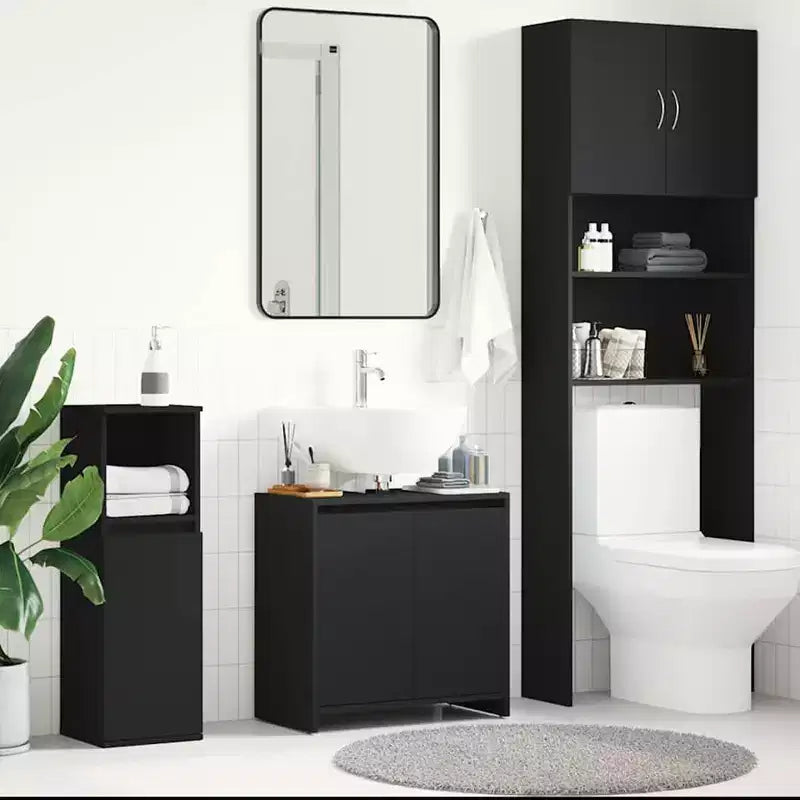 vidaXL Meuble bas de salle de bain noir, bois d'ingénierie 60 x 33 x 61 cm