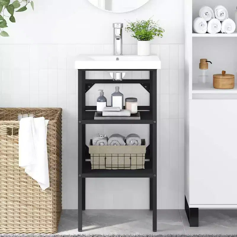 vidaXL Meuble sous-lavabo noir en fer M