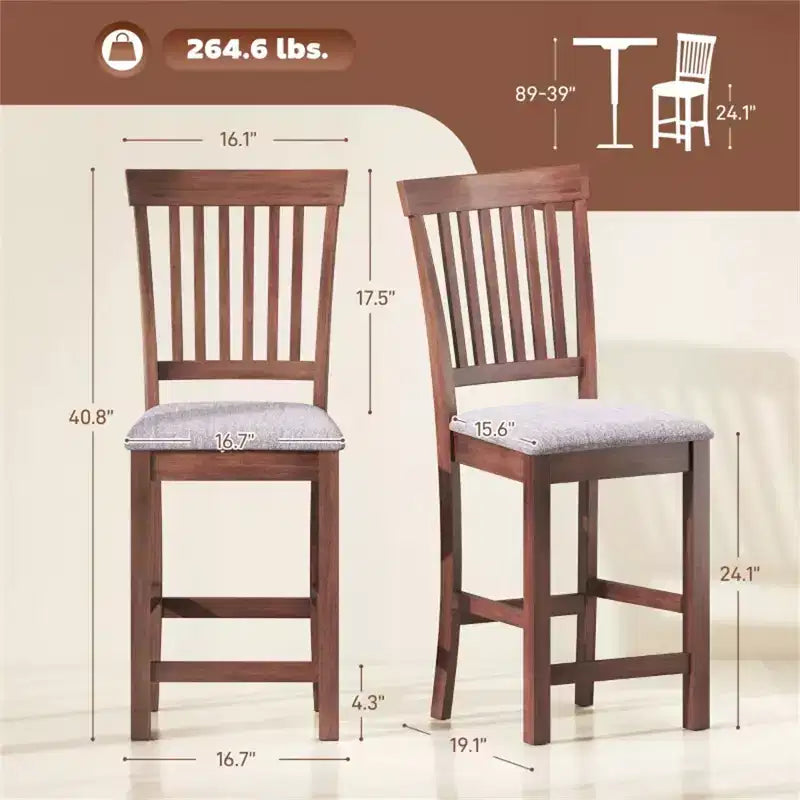 Lot de 2 tabourets de bar hauteur comptoir - Chaises de salle à manger de cuisine à dossier haut