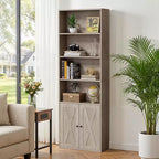 Étagère Celebalcony, Bibliothèque de ferme de 180 cm avec 6 niveaux et placard à 2 portes, Meuble de rangement et d'exposition