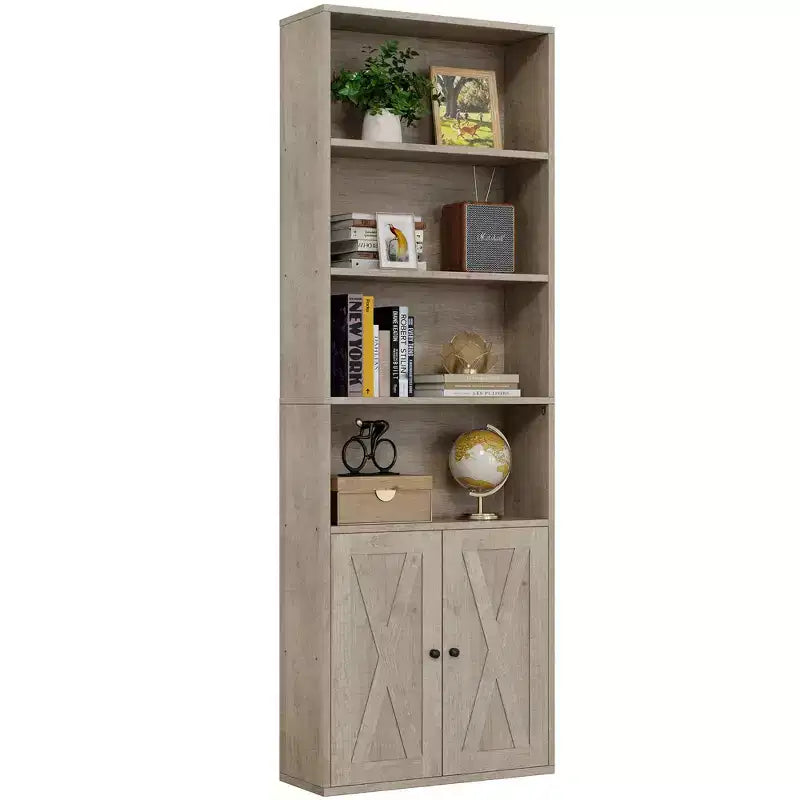 Étagère Celebalcony, Bibliothèque de ferme de 180 cm avec 6 niveaux et placard à 2 portes, Meuble de rangement et d'exposition