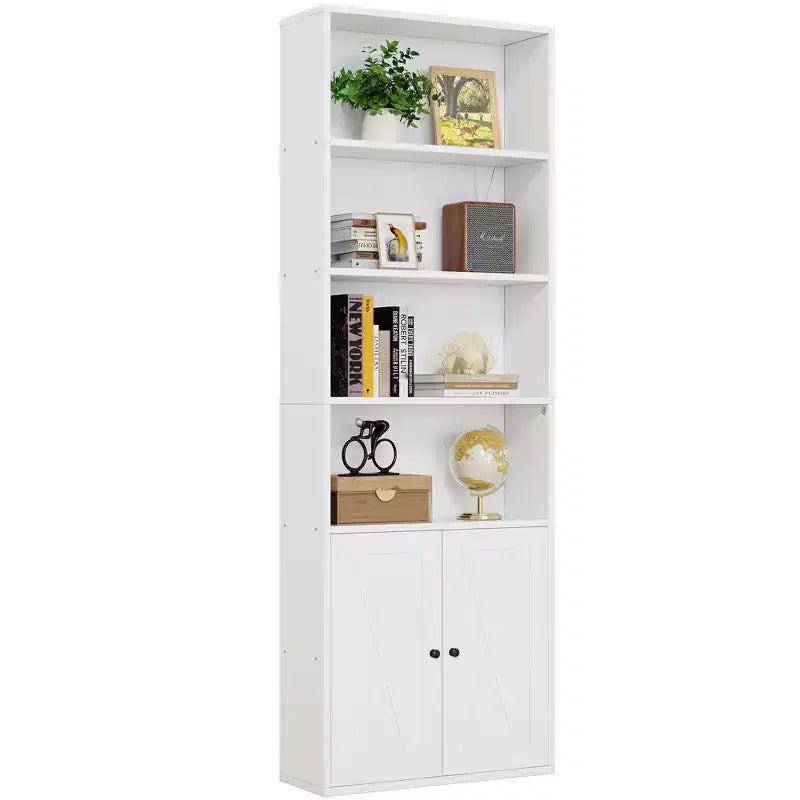 Étagère Celebalcony, Bibliothèque de ferme de 180 cm avec 6 niveaux et placard à 2 portes, Meuble de rangement et d'exposition