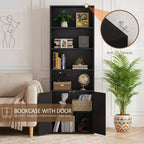 Étagère Celebalcony, Bibliothèque de ferme de 180 cm avec 6 niveaux et placard à 2 portes, Meuble de rangement et d'exposition