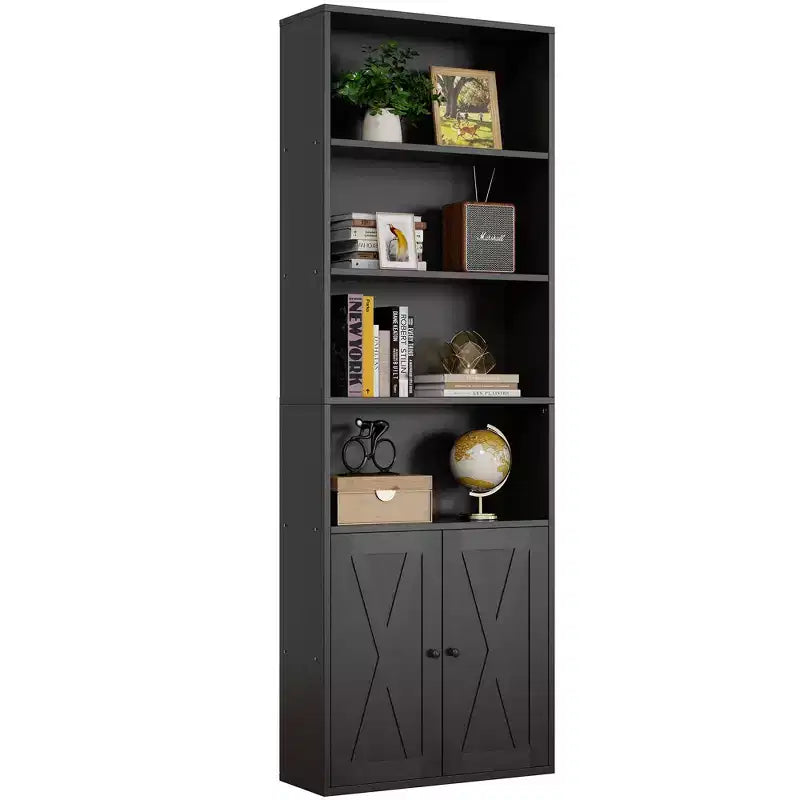 Étagère Celebalcony, Bibliothèque de ferme de 180 cm avec 6 niveaux et placard à 2 portes, Meuble de rangement et d'exposition