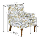 Fauteuil de ferme rembourré à motif floral avec garniture cloutée, fauteuil d'appoint à pieds en bois massif pour salon, chambre ou entrée - Panipeachy