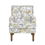Fauteuil de ferme rembourré à motif floral avec garniture cloutée, fauteuil d'appoint à pieds en bois massif pour salon, chambre ou entrée - Panipeachy